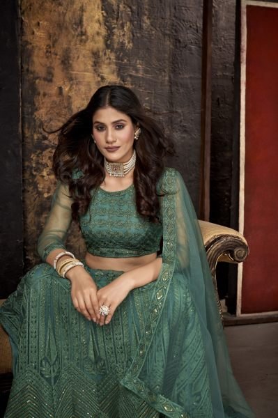 Green Sequins Embroidered Net Lehenga Choli Designer Lehenga Choli