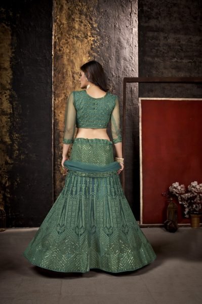 Green Sequins Embroidered Net Lehenga Choli Designer Lehenga Choli