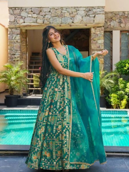 Luxury Anarkali Gown in Tabby Silk Ready to Wear Plus Size with Elegant Finish Plus Size Kurti / Gown