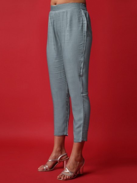 Grey Color Viscose Reyon Slub Embridered Work Kurti Set Ready To Wear Collection