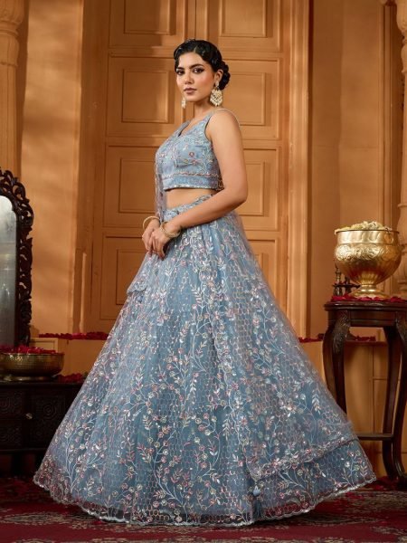 Grey Embellished Net Lehenga with Sequins Detailing Celebration Outfit Designer Lehenga Choli