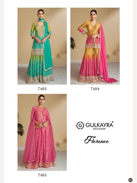 Gulkayra Designer Florence Real Chinon Party Wear Salwar Suits Wholesale Dealer Surat Gujarat Designer Plazzo Salwar Suits Wholesale