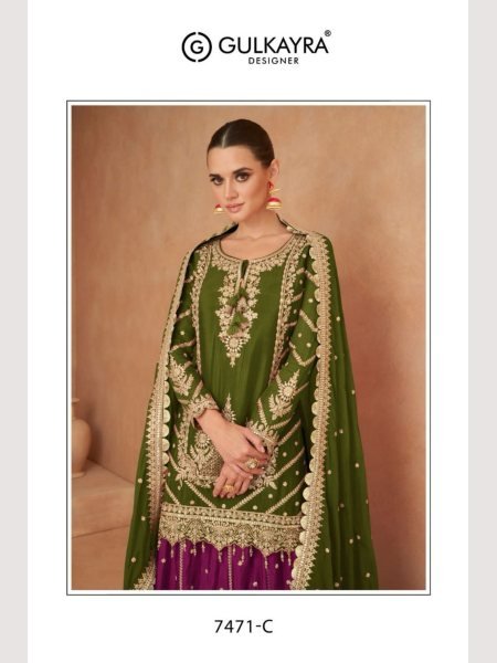 Gulkayra Designer Olive Green Readymade Skirt Style Suits Designer Plazzo Salwar Suits Wholesale