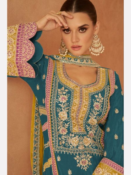 Gulkayra Designer Real Chinon Plazzo Suits Collection  Designer Plazzo Salwar Suits Wholesale