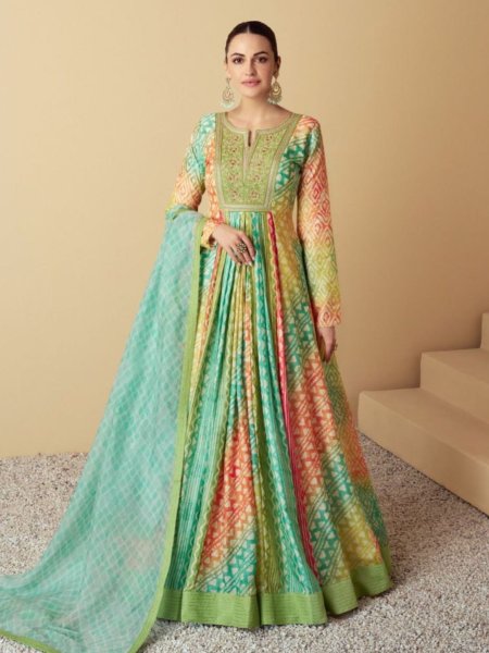 Gulkayra Designer Real Muslin Digital Print Gown With Dupatta  Salwar Kameez