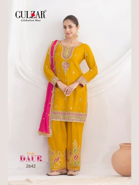 Gulzar Daur Yellow Fully Stitch Embroidered Salwar Suit for Celebration Wear 