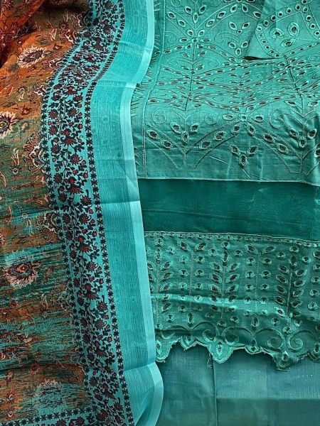 H-111 Rama green Lawn Cotton Pakistani Suit  Pakistani Suits Wholesale