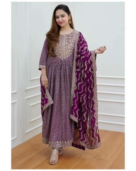 Hand Block Print Long Naira Cut Rayon Kurti Set 3 Piece Kurti Set