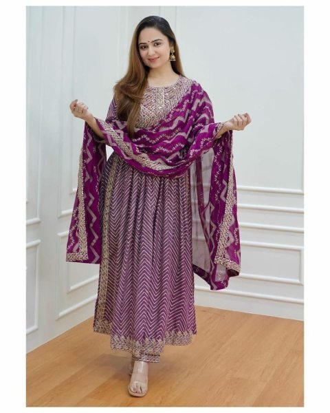 Hand Block Print Long Naira Cut Rayon Kurti Set 3 Piece Kurti Set