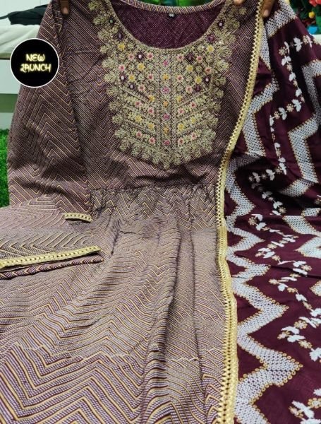 Hand Block Print Long Naira Cut Rayon Kurti Set 3 Piece Kurti Set