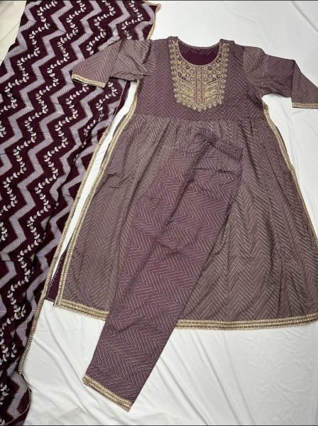 Hand Block Print Long Naira Cut Rayon Kurti Set 3 Piece Kurti Set