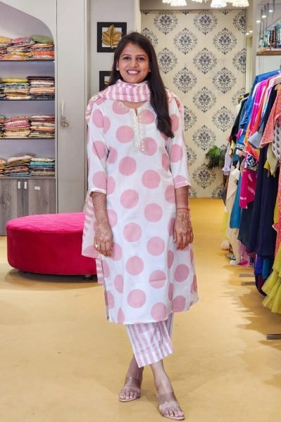 Hand Blocked Polka Dot Cotton Kurti Pant Set Collection 3 Piece Kurti Set