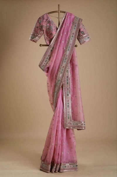 elegant handcrafted organza saree with floral sequin detailing festive pick in multiple color options Organza Sarees Wholesale