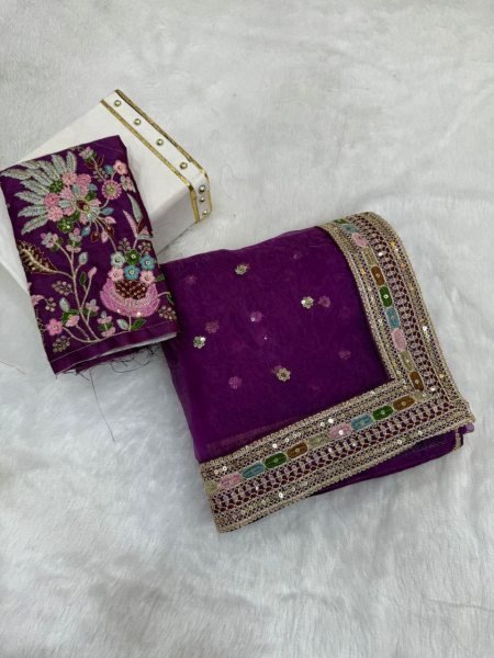elegant handcrafted organza saree with floral sequin detailing festive pick in multiple color options Organza Sarees Wholesale