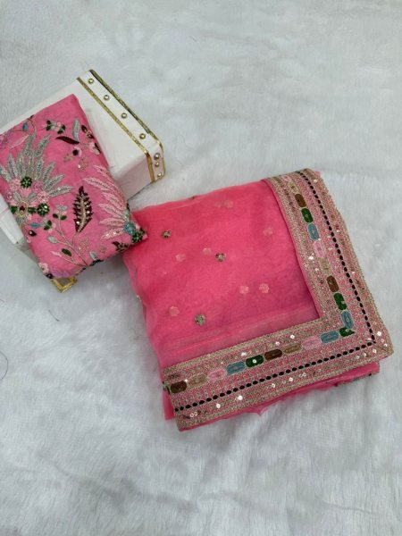 elegant handcrafted organza saree with floral sequin detailing festive pick in multiple color options Organza Sarees Wholesale