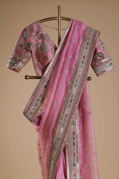 elegant handcrafted organza saree with floral sequin detailing festive pick in multiple color options Organza Sarees Wholesale