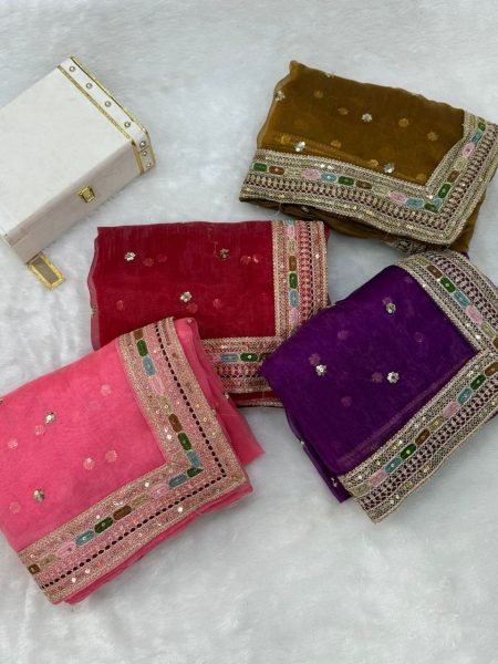 elegant handcrafted organza saree with floral sequin detailing festive pick in multiple color options Organza Sarees Wholesale