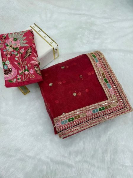 elegant handcrafted organza saree with floral sequin detailing festive pick in multiple color options Organza Sarees Wholesale