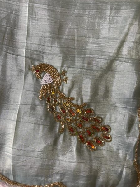 Handworked Crush Gold Grush Stones Mirror Work Party Wear Saree Silk Sarees Wholesale