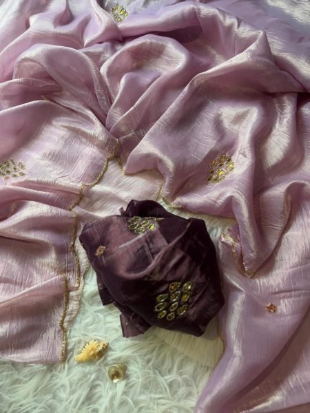 Handworked Crush Gold Grush Stones Mirror Work Party Wear Saree Silk Sarees Wholesale