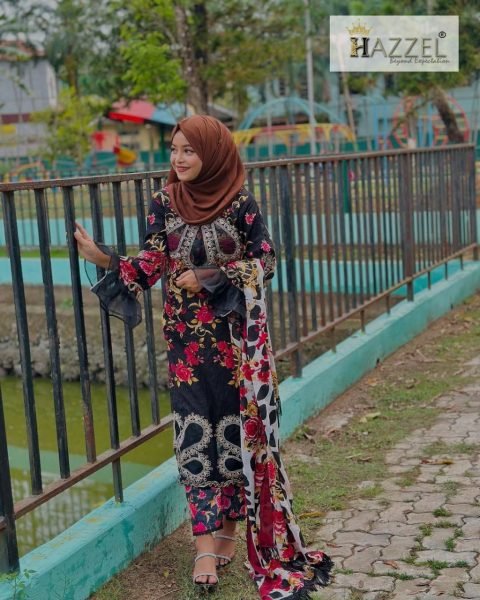 Hazzel Floral Cotton Suit with Heavy Embroidery and Matching Dupatta At Wholesale Price Pakistani Suits Wholesale