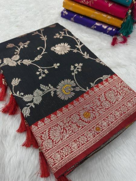 Heavy Banarasi Silk Saree with Meenakari Weaving & Contrast Blouse Banarasi Saree Wholesale