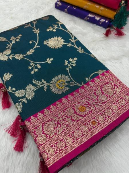 Heavy Banarasi Silk Saree with Meenakari Weaving & Contrast Blouse Banarasi Saree Wholesale