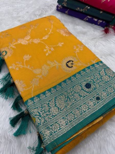 Heavy Banarasi Silk Saree with Meenakari Weaving & Contrast Blouse Banarasi Saree Wholesale
