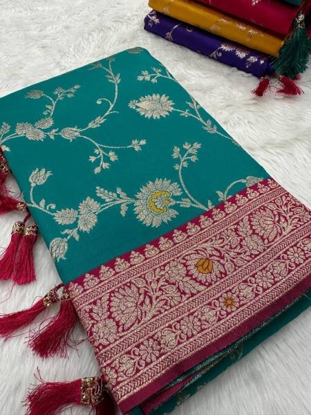 Heavy Banarasi Silk Saree with Meenakari Weaving & Contrast Blouse Banarasi Saree Wholesale