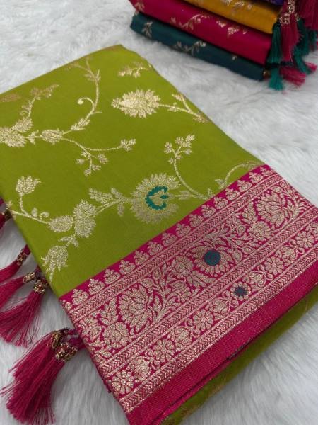 Heavy Banarasi Silk Saree with Meenakari Weaving & Contrast Blouse Banarasi Saree Wholesale