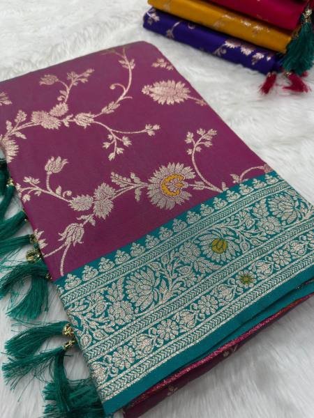 Heavy Banarasi Silk Saree with Meenakari Weaving & Contrast Blouse Banarasi Saree Wholesale