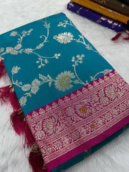 Heavy Banarasi Silk Saree with Meenakari Weaving & Contrast Blouse Banarasi Saree Wholesale