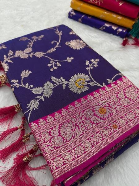 Heavy Banarasi Silk Saree with Meenakari Weaving & Contrast Blouse Banarasi Saree Wholesale