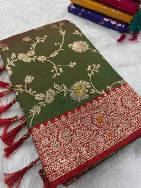 Heavy Banarasi Silk Saree with Meenakari Weaving & Contrast Blouse Banarasi Saree Wholesale