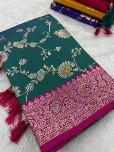 Heavy Banarasi Silk Saree with Meenakari Weaving & Contrast Blouse Banarasi Saree Wholesale