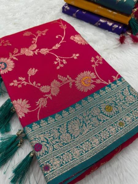 Heavy Banarasi Silk Saree with Meenakari Weaving & Contrast Blouse Banarasi Saree Wholesale