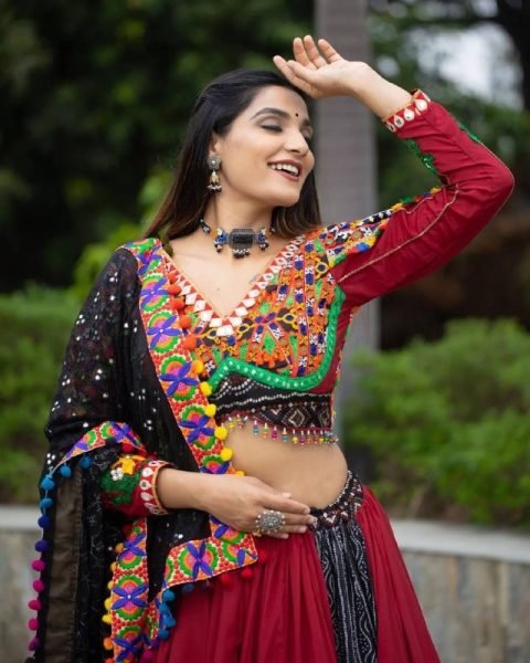 Heavy Butter Silk Lehenga Choli With Real Mirror Work  Navratri Lehnega Choli