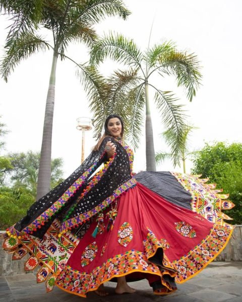 Heavy Butter Silk Lehenga Choli With Real Mirror Work  Navratri Lehnega Choli