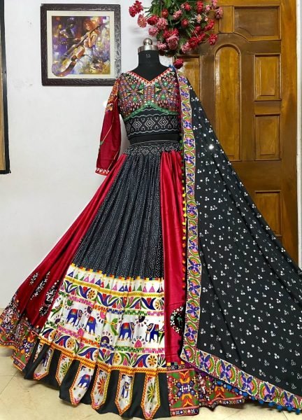 Heavy Butter Silk Lehenga Choli With Real Mirror Work  Navratri Lehnega Choli
