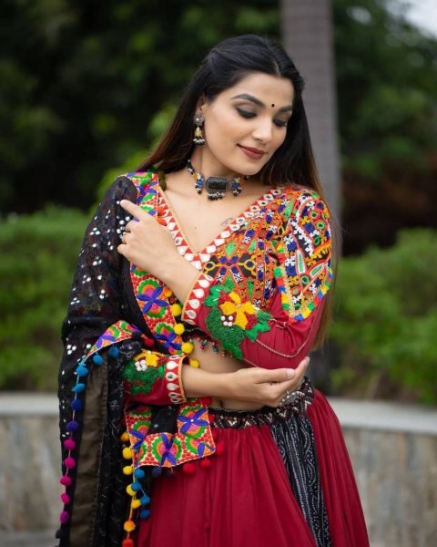 Heavy Butter Silk Lehenga Choli With Real Mirror Work  Navratri Lehnega Choli