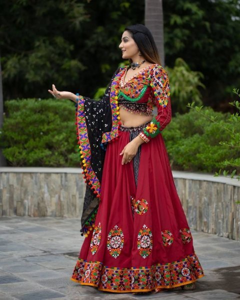Heavy Butter Silk Lehenga Choli With Real Mirror Work  Navratri Lehnega Choli