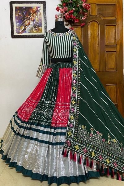 Heavy Butter Silk With Mirror Work Lehenga Choli Navratri Lehnega Choli
