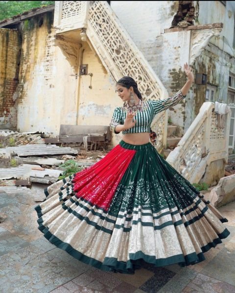 Heavy Butter Silk With Mirror Work Lehenga Choli Navratri Lehnega Choli