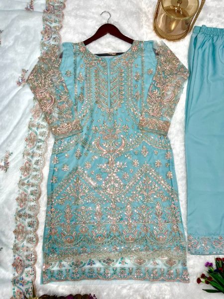 Heavy Butterfly Net Embroidered Work Suit  Pakistani Suits Wholesale