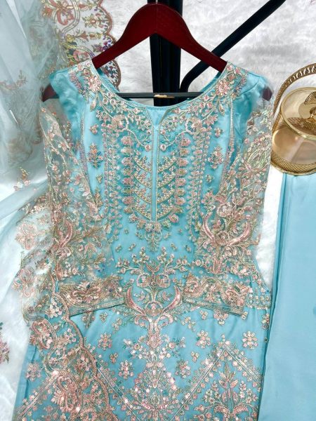 Heavy Butterfly Net Embroidered Work Suit  Pakistani Suits Wholesale