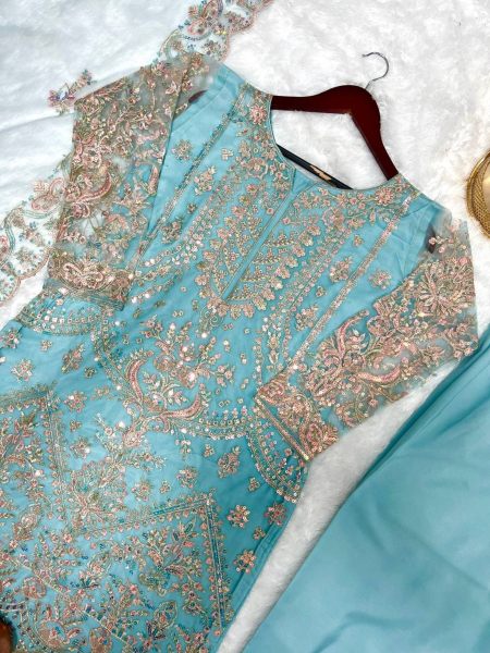 Heavy Butterfly Net Embroidered Work Suit  Pakistani Suits Wholesale