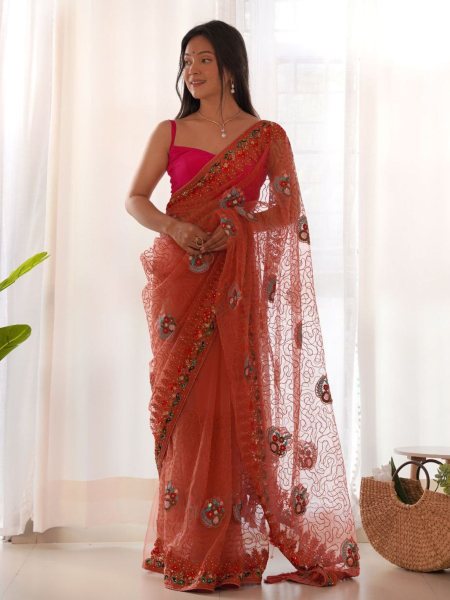 Heavy Butterfly Net Saree With  Embroidery Work  Net Sarees Wholesale