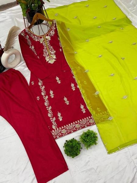 Heavy Chinnon Silk Embroidered Suit Set     Fully Stitched collection in  wholesale rate  Ready To Wear Collection