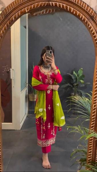 Heavy Chinnon Silk Embroidered Suit Set     Fully Stitched collection in  wholesale rate  Ready To Wear Collection