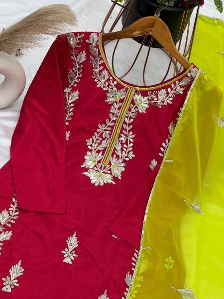 Heavy Chinnon Silk Embroidered Suit Set     Fully Stitched collection in  wholesale rate  Ready To Wear Collection